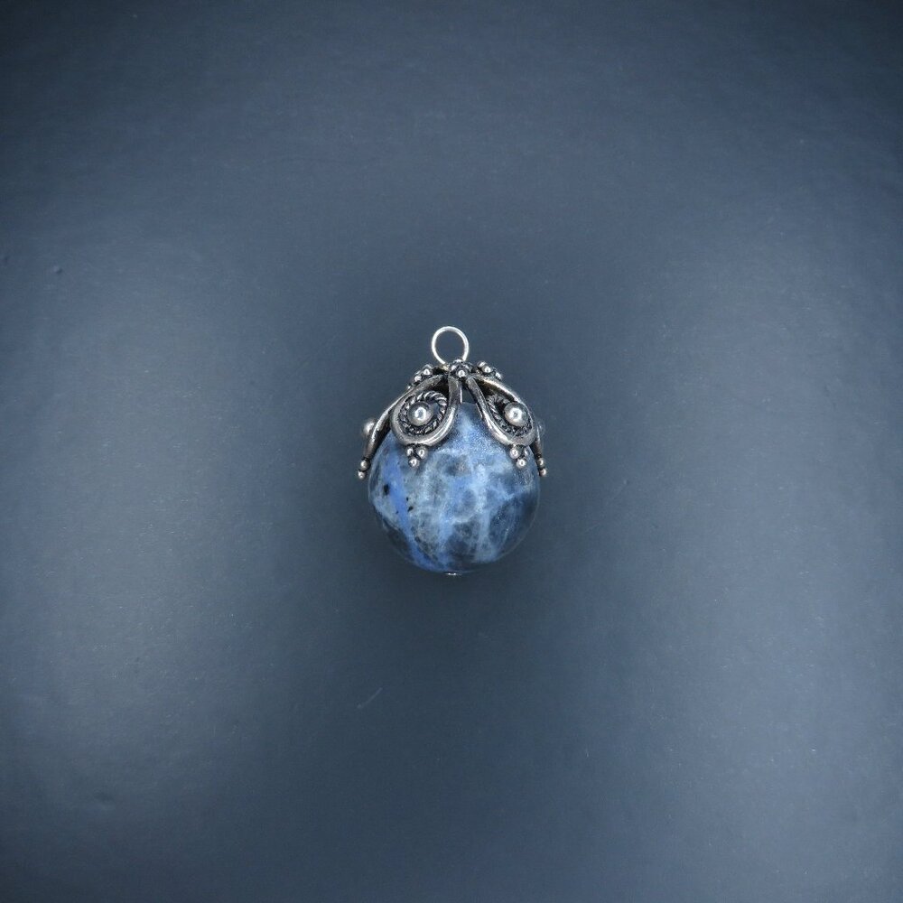 Blue Marble Pendant with Silver Accent